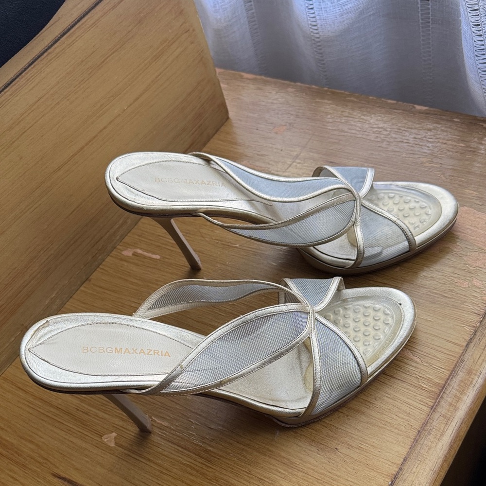 BCBGMaxAzria Women's Elegant Silver Strappy Heels